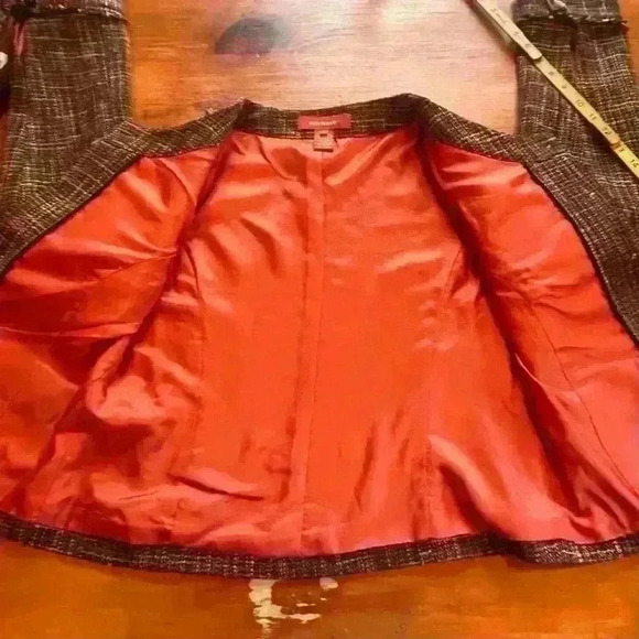 Sundance Brown Orange Rust Tweed Buttoned Jacket Collarless Fringe 8 Wool blend - Picture 5 of 10